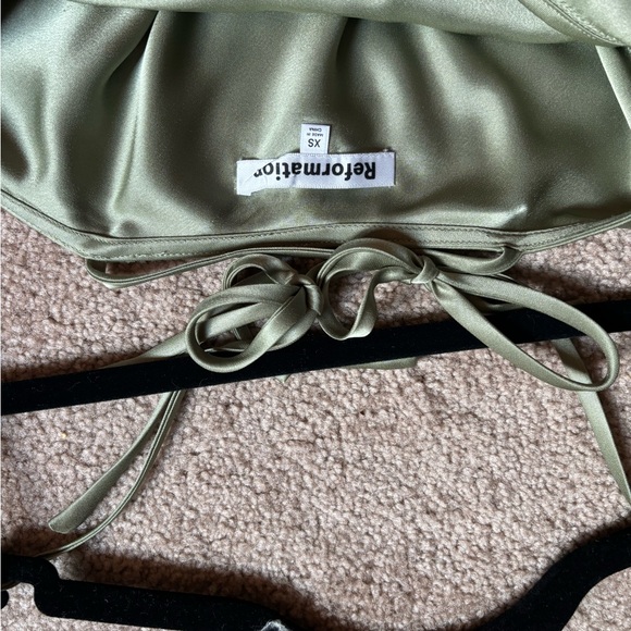 Reformation Madrigal Satin Dress in artichoke - Picture 3 of 3